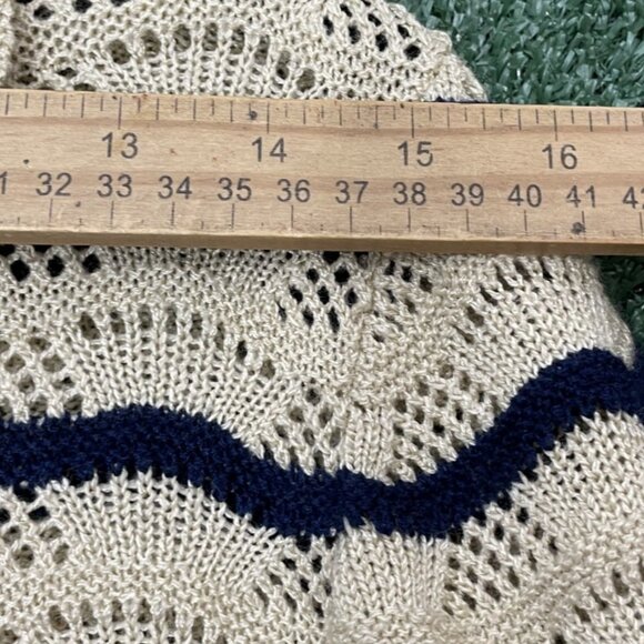 Vintage RK Knits Youth Sweater Girl Size 14  Knitted Striped Blue Beige Stretch - Picture 10 of 13